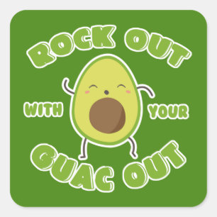 Cute Cartoon Avocado "Rock out with Your Guac out" Vierkante Sticker