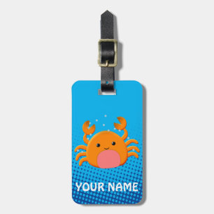 Cute Cartoon Baby Crab Blue Ocean Bagagelabel