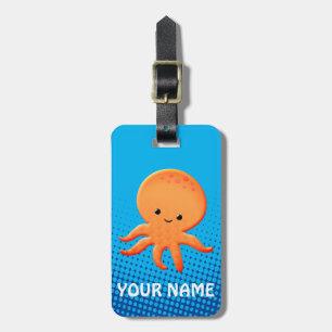 Cute Cartoon Baby Octopus Blue Ocean Bagagelabel