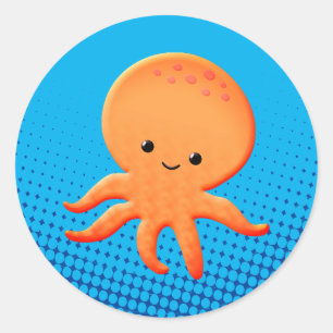Cute Cartoon Baby Octopus Ronde Sticker