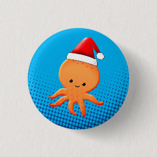 Cute Cartoon Baby Octopus Santas Pet Ronde Button 3,2 Cm