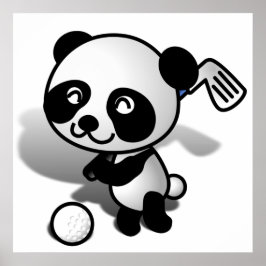 Cute Cartoon Baby Panda Beer Golfing Poster