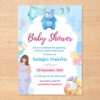 Cute cartoon baby shower acrylische uitnodiging acryl uitnodigingen