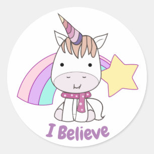 Cute Cartoon Baby Unicorn en Rainbow Ronde Sticker