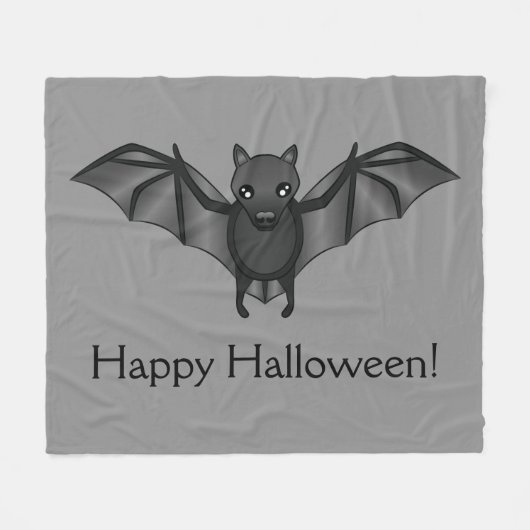 Cute Cartoon Bat met Happy Halloween-tekst Fleece Deken (Voorkant (Horizontaal))