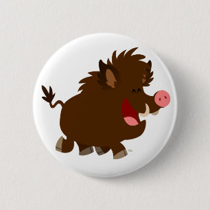 Cute Cartoon Beaming Wild Boar Button Badge