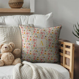 Cute cartoon bee flower blue pattern monogram kussen