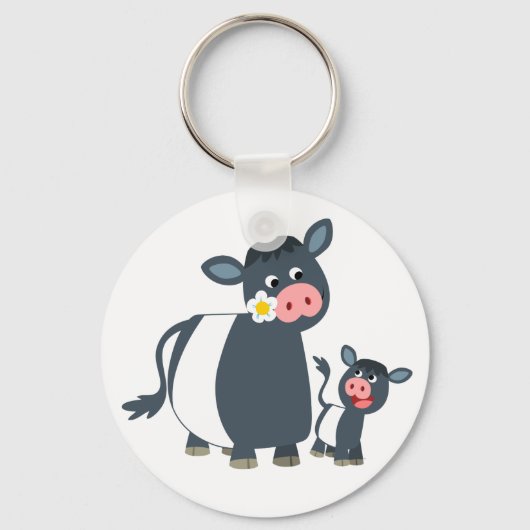 Cute Cartoon Belted Galloway Koe and Calf Sleutelh Sleutelhanger (Voorkant)