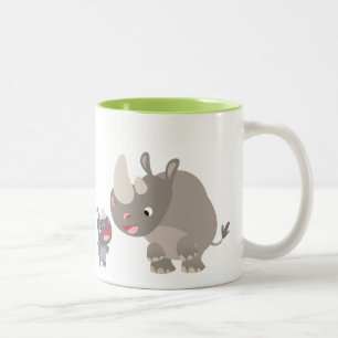 Cute Cartoon Big Rhino en Baby Rhino Tweekleurige Koffiemok