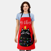 Cute cartoon black cat Christmas tree Schort (Gedragen)