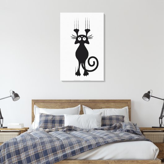 Cute Cartoon Black Cat Scratching Canvas Afdruk (Insitu (Slaapkamer))