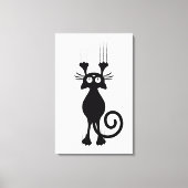 Cute Cartoon Black Cat Scratching Canvas Afdruk (Voorkant)