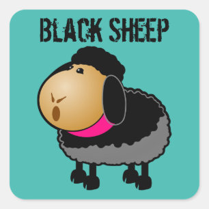 Cute Cartoon Black Sheep Drawing Vierkante Sticker