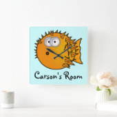 Cute Cartoon blowfish Vierkante Klok (Huis)