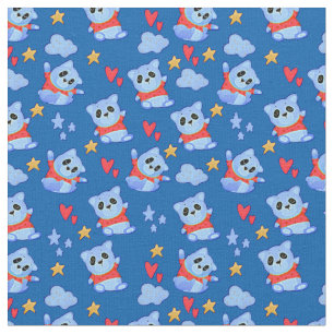 Cute Cartoon Blue Baby Panda met Red Top op Blue Stof
