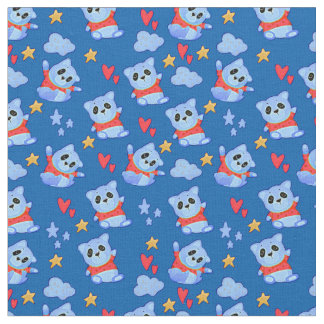 Cute Cartoon Blue Baby Panda met Red Top op Blue Stof