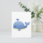 Cute Cartoon Blue Whale Spouting Water Briefkaart (Staand voorkant)