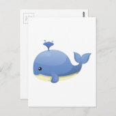 Cute Cartoon Blue Whale Spouting Water Briefkaart (Voorkant / Achterkant)