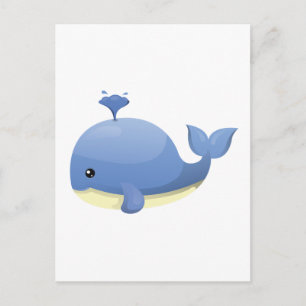Cute Cartoon Blue Whale Spouting Water Briefkaart