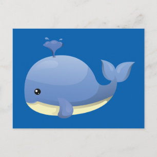 Cute Cartoon Blue Whale Spouting Water Briefkaart