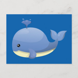 Cute Cartoon Blue Whale Spouting Water Briefkaart