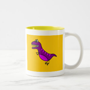 Cute cartoon boos paarse dinosaurus tweekleurige koffiemok