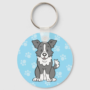 Cute Cartoon Border Collie Sleutelhanger