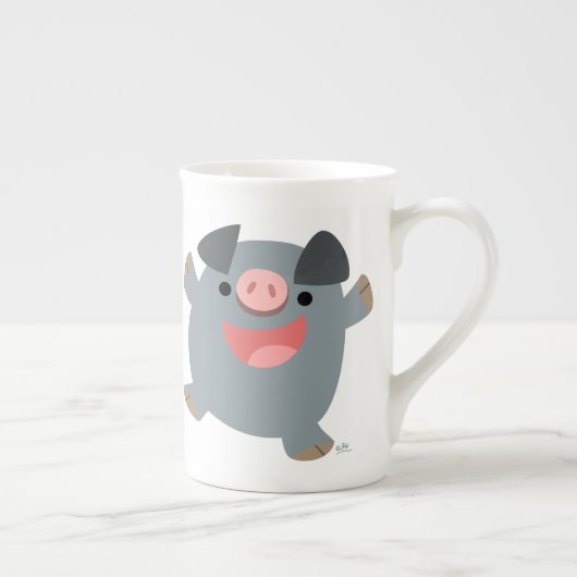 Cute Cartoon Bouncing Cochon Os Chine Mug (Droite)