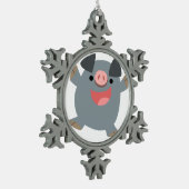 Cute Cartoon Bouncy Pig Pewter Ornament (Links)