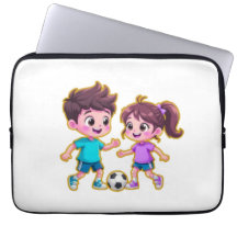 Cute Cartoon Boy and Girl Playing Soccer Together 
