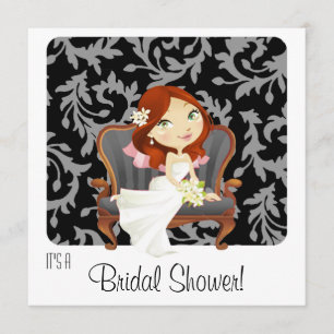 Cute Cartoon Bride Bridal Shower Invitation Kaart