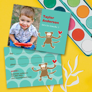 Cute Cartoon Brown Monkey Foto Kind Play Date Contactkaartje