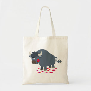 Cute Cartoon Bull en Red Bloom Bag Tote Bag
