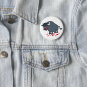 Cute Cartoon Bull en Red Bloom Button Badge (In situ)