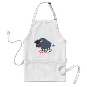 Cute Cartoon Bull en Red Bloom Koking Schort