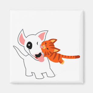 Cute Cartoon Bull Terrier en Kitten Magnet Magneet