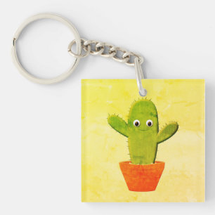 Cute Cartoon Cactus Painting Sleutelhanger