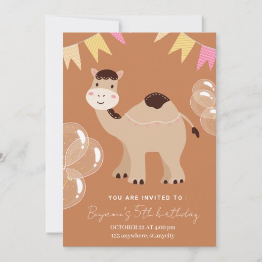 Cute cartoon camel foto verjaardaguitnodiging kaart (Voorkant)