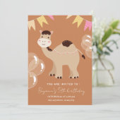 Cute cartoon camel foto verjaardaguitnodiging kaart (Staand voorkant)