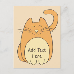 Cute Cartoon Cat Add Name   Beige Feestdagenkaart