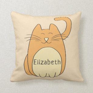 Cute Cartoon Cat Add Name Beige Kussen