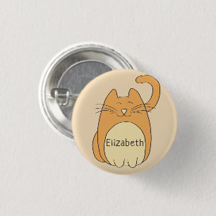 Cute Cartoon Cat Add Name   Beige Ronde Button 3,2 Cm