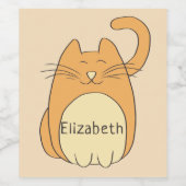 Cute Cartoon Cat Add Name Wijn Etiket (Enkel label)