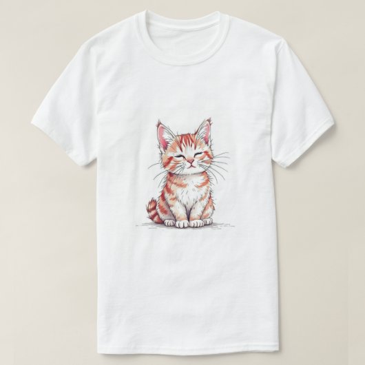 Cute Cartoon Cat Digital Illustration in Hand-Draw T-shirt (Design voorkant)