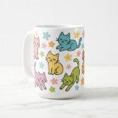 Cute Cartoon Cat & Flower Mug – Spring Pastel  (Devant gauche)