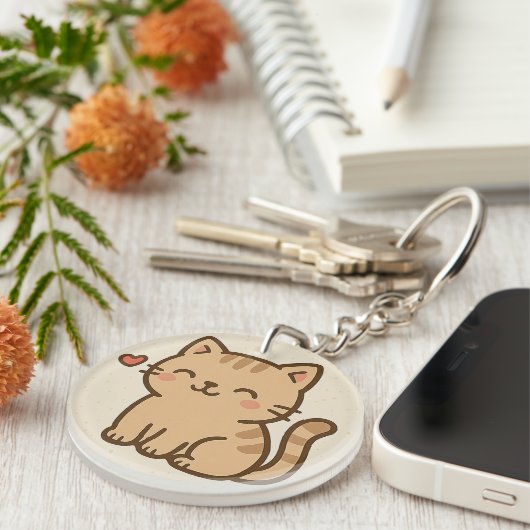 Cute Cartoon Cat Round Keychain – Full Print Desig (Voorkant Rechts)