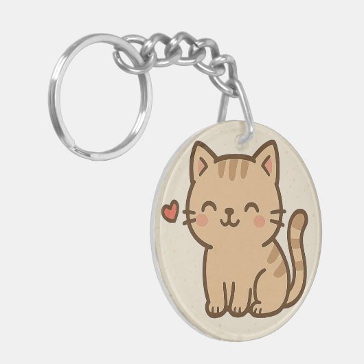 Cute Cartoon Cat Round Keychain – Full Print Desig (Voorkant Links)