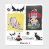 Cute Cartoon Cats Halloween Group Sticker (Vel)