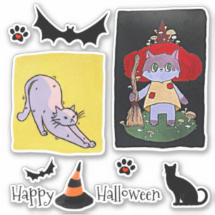Cute Cartoon Cats Halloween Group Sticker