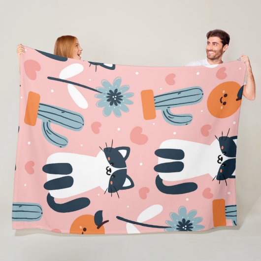Cute cartoon Cats Seamless Pattern Fleece Deken (In situ)